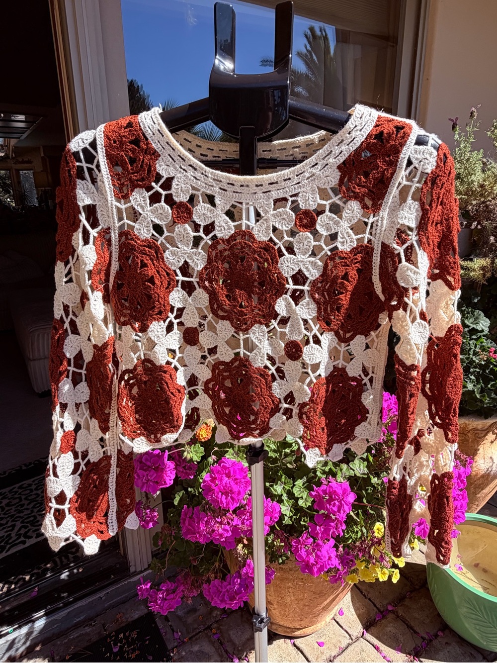 Rebellion Again Crochet Floral Open-Knit crochet Crop Top - Cream & Rust